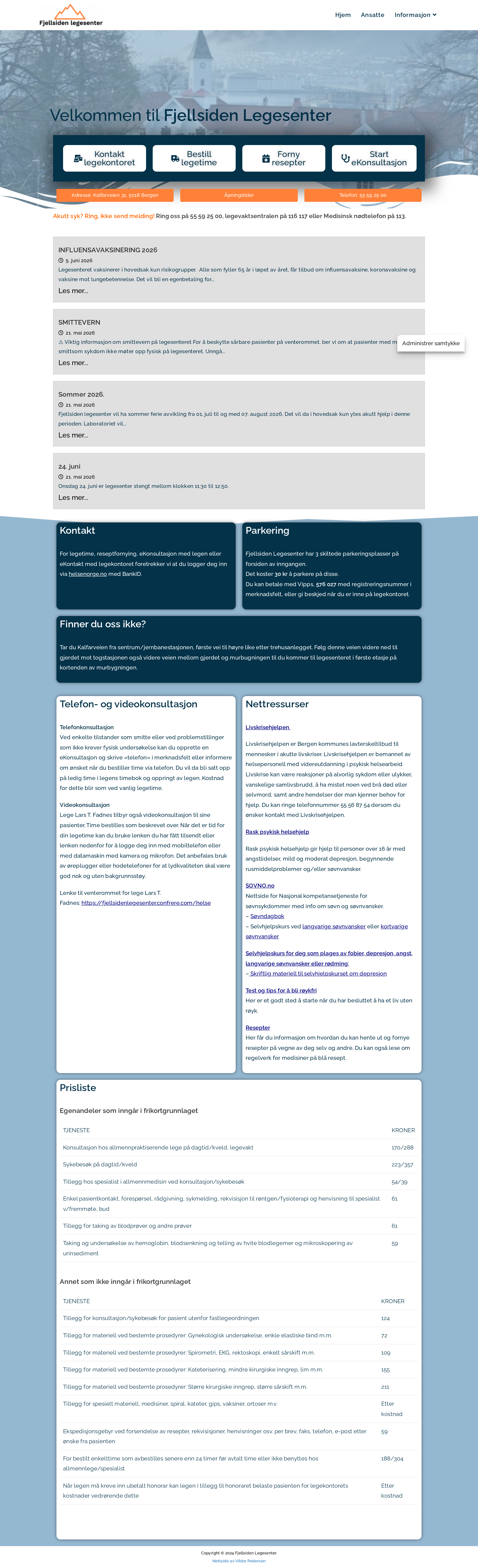 Ferdig legekontor-nettside for Fjellsiden Legesenter — full forside
